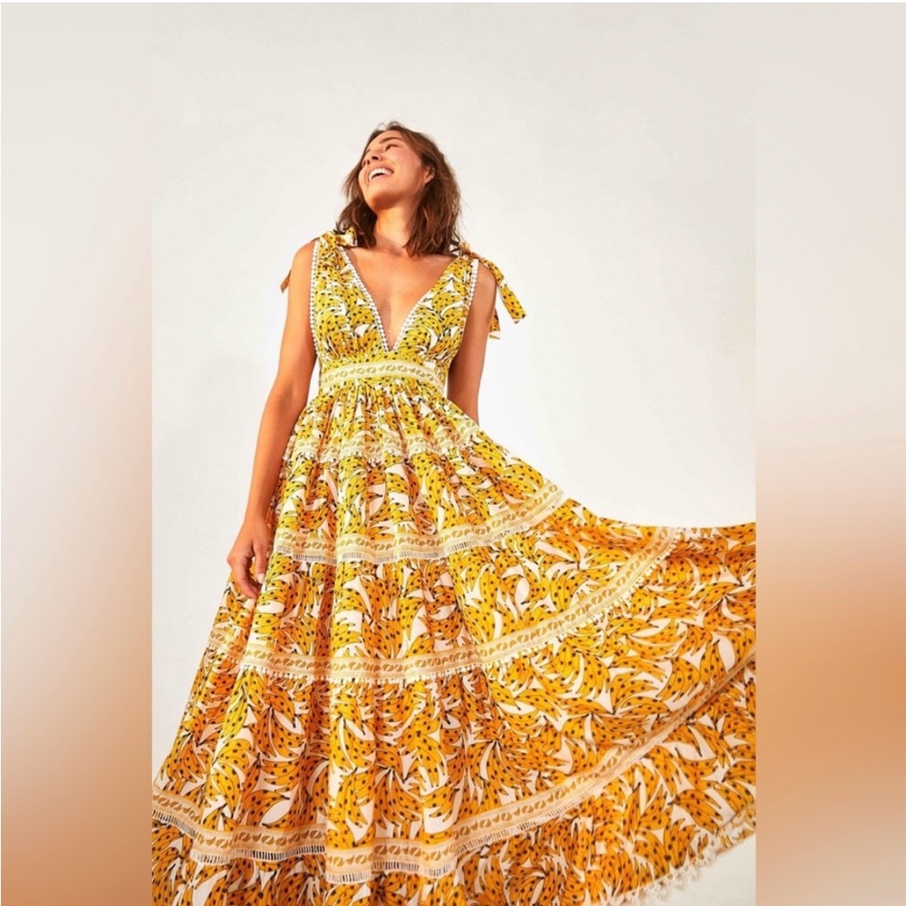 FarmRio spotted banana maxi dress small new